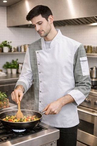 Chef Ceketi Profesyonel Aşçı Üniforması, Aşçı Gömleği Aşçı Forması Nakış Hediyeli Gri