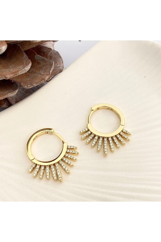 Kadın Küpe Zirkon Taşlı Çelik Güneş Küpe Xuping Gold