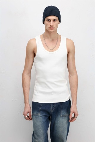 Vamos Yıkamalı Tank Top Kaşkorse Atlet Ekru
