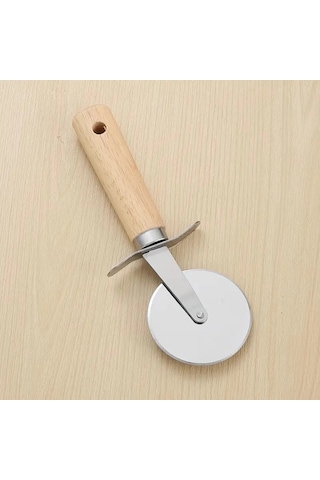 Mybru Paslanmaz Çelik Ahşap Saplı Pizza Ve Hamur Kesici Büyük Boy Çok Renkli