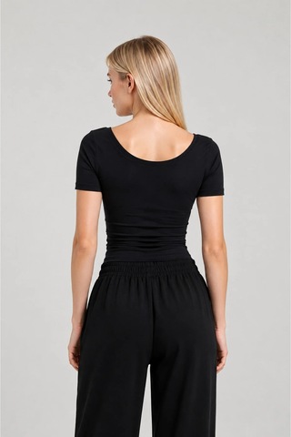 Cloudymood Kadın Ultra Soft Oval Yaka Kısa Kol Bluz Günlük Kullanım Kombinlenebilir Siyah - 894334576 Siyah