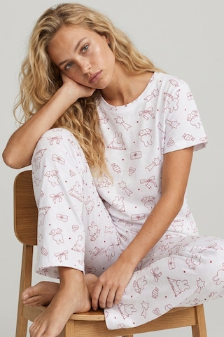 Siyah İnci Mevsimlik İnce Örme Pijama Takım 8017 Beyaz Bordo Tavşan