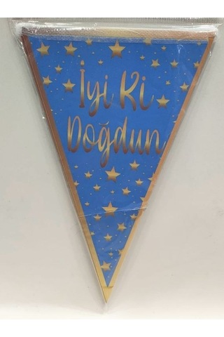 Premium Mavi Gold İyi Ki Doğdun Üçgen Flama Süsleme Oda Süsü Kutlama Çok Renkli
