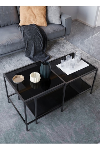 Dekoport Perla Orta Sehpa - Füme Cam Siyahh