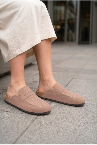 DMR Elegance Luvra Bağcıksız Hakiki Süet Deri Kadın Günlük Mantar Taban Loafer Klasik Ayakkabı Hdmt - Bej
