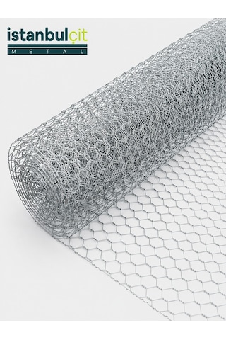 İstanbul Çit Metal Galvaniz Kümes Teli 1 İnç 25 Mm Göz 0,60 Mm Tel 120 Cm X 20 M Altıgen Örgülü Bahçe Teli Gri