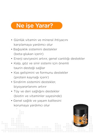 Cutepet Multivit Kedi Vitamin Ve Mineral Tableti 60 Adet Günlük Bağışıklık Ve Enerji Takviyesi