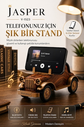 Jasper Jpr-1523 Dekoratif Bluetooth Hoparlör Telefon Standı Retro Klasik Araba Tasarım 3w 1200 Mah