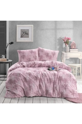 Lotus Home Pudra Ağaç Desen Lüks Pamuklu Çift Kişilik Nevresim Takımı - Seti Pudra