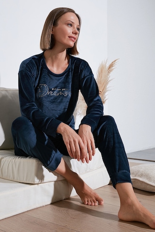 Lela Standart Fit Bisiklet Yaka Yumuşak Kadife Bayan Pijama Takımı 6094202 Lacivert