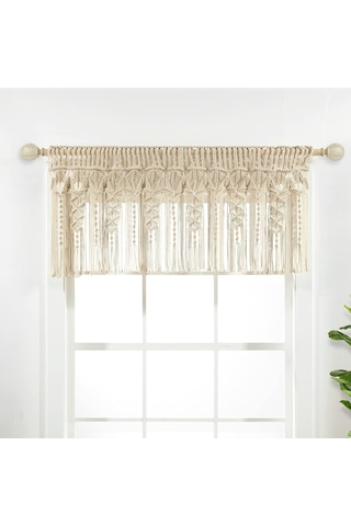 Boho Makrame Dokulu Pamuk Saçak/mutfak Perdesi/duvar Dekoru, 50,8 Cm U X 127 Cm G, Nötr Çok Renkli