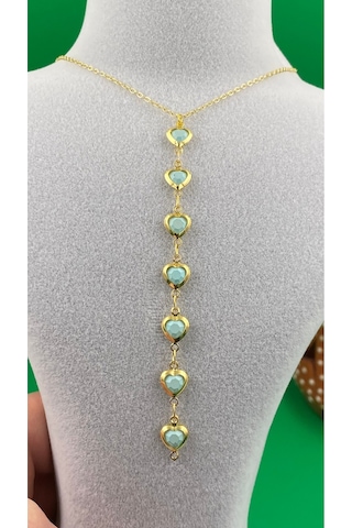 Y Model Gold Renk Kalpli Model Kadın Kolye Mavi