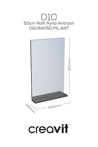 D10 50 Cm Melamin Raflı Ayna Antrasit Beyaz