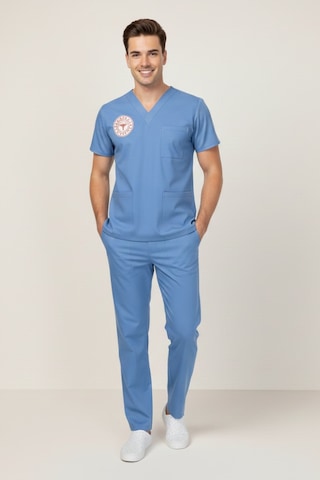 Unisex Alaska Mavisi Doktor Hekim Scrubs Takım Sağlık Bakanlığı Yeni Yönetmeliğe Uygun Mavi Açık