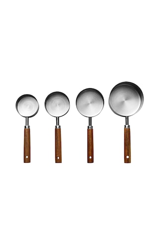 Akasya Ahşap Ölçü Kabı Seti 4'lü Gümüş