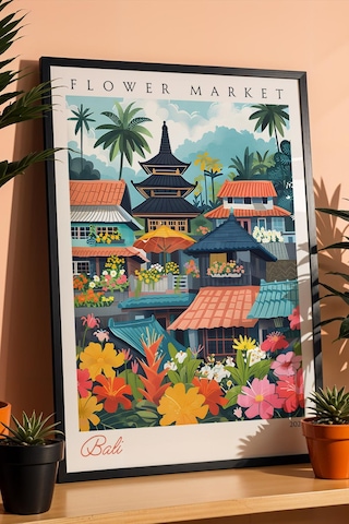 Bali Endonezya Çerçeveli Tablo Seyahat Severlere Salon Ve Ofis İçin Estetik Duvar Dekoru Travel Flower Market