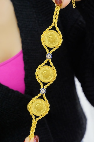 Üçlü çeyrekli halat bileklik Sarı Altın