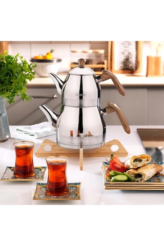 Schafer Çelik Çaydanlık Takımı Ortaboy Kahve Renk