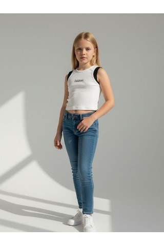 Kız Cocuk Pamuklu Fitiili Crop Bluz-16763 Beyaz Siyah