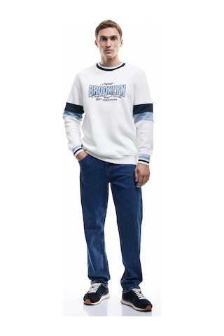 Koton Şardonlu Uzun Kollu Bisiklet Yaka Renk Bloklu Kolej Baskılı Sweatshirt Beyaz 6wam70029mk Beyaz