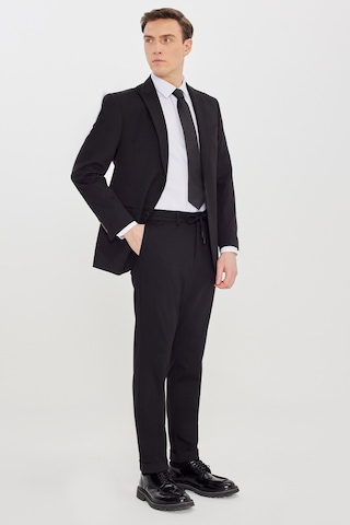 Ac&co Erkek Sıyah Slim Fit Kırlangıç Yaka Beli Bağlamalı Yan Cepli Takım Elbise Siyah