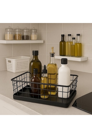 Okyanus Home Dikdörtgen Siyah Metal Organizer Sepet Midi 16x26 Cm Siyah