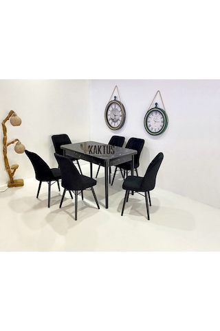 6 Kişilik Açılır Masa Sandalye Takımı Mutfak Masası Takımı Salon Masası Yemek Masası Masa Takımı Siyah