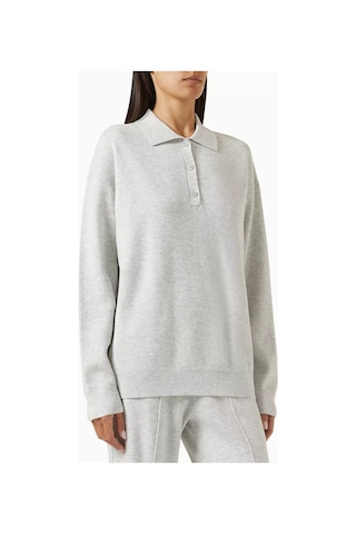 12storeez Relaxed Fit Polo Yaka Kazak, Merino Yünü Karışımlı, Ve Rahat Siluet Açık Gri