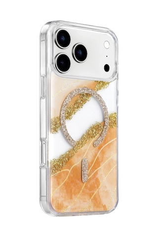 Onegif Apple Apple iPhone Uyumlu 17 Pro Max/18 Pro Max Lotus Simli Magsafe Kapak - Turuncu Düz Renkli