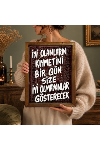 Bk Gift Vintage Klasik Sanat Esprili Sözlü Masif Ahşap Çerçeveli Dekoratif Tablo - 36