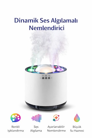 Dinamik Ses Algılamalı Led Işıklı Ultrasonik Nemlendirici 800 Ml