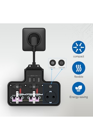 2 Adet Üç Priz Bağımsız Anahtar 3 Soket Ve 3 Usb Şarj