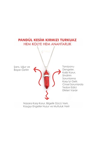 Mystic Energy Doğal Taş Kirmizi Turkuaz Taşi Kolye & Anahtarlık Gri