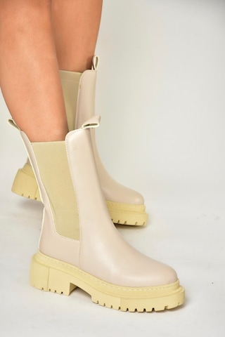 Fox Shoes T652449009 Bej Kalın Tabanlı Kadın Bot Bej-suni Deri Bej