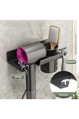 Didadodo Jl Metal Saç Kurutma Makinesi Duvara Monte Tutucu Saklama Kutusu, Küçük Tasarım Siyah