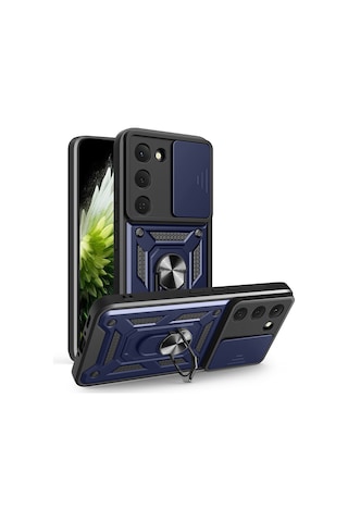 Zore Tecno Spark 40 Pro Kılıf Magnetik Standlı Kamera Korumalı Zore Sürgülü Vega Kapak - Mavi
