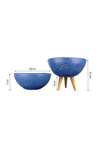 Bitki Tasarımı Ev Dekorasyon Lacivert Granit Aranjman Sunumluk Toprak Saksı Ayaksız Ve 3 Ayaklı İkili Set 20 Cm Çap