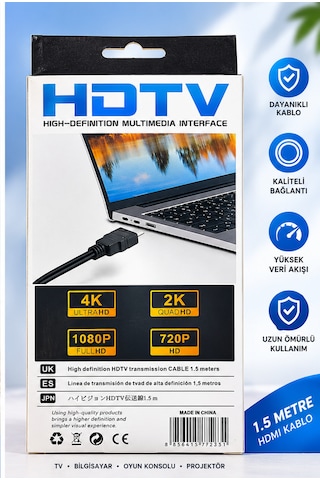 Radem 1.5 Metre Hdmı Kablo 4k Ultra Hd Full Hd 1080p 2k Görüntü Ve Ses Aktarım Kablosu 1.5 M