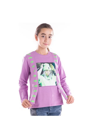İrem Çocuk Giyim Kız Çocuk Önü Kız Resim Baskılı Lila Renk Sweatshirt Lila
