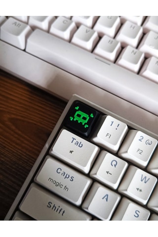 2 Adet Neon Yeşil Piksel Kuru Kafa Desenli Retro Mekanik Klavye Tuşu