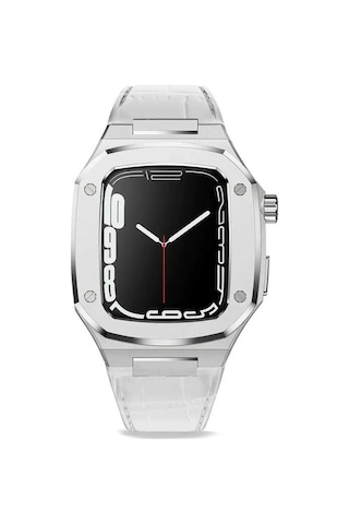 Ekılıf - Apple Uyumlu  Watch 44mm - Kordon Kayış Krd-67 - Beyaz-gümüş