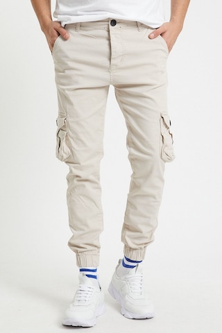 Slim Fit Körüklü Cep Paça Lastikli Esnek Kumaş Erkek Kargo Pantolon Bej