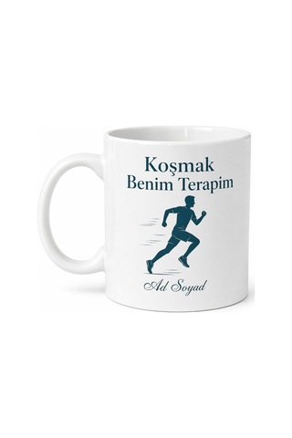 Koşmak Benim Terapim Yazılı İngilizce Kahve Kupası Hediye Beyaz