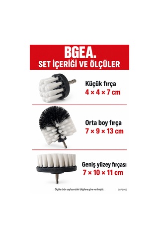 Bgea Premium Fırça Seti-matkap Ucu Fırça Seti 3 Parça Beyaz
