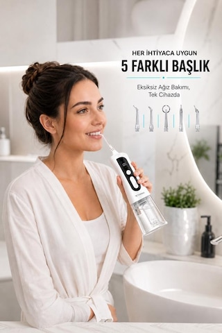 Dijital Ekranlı Şarjlı Ağız Duşu 2 Modlu Taşınabilir Ağız Bakım Cihazı Oc02 Beyaz