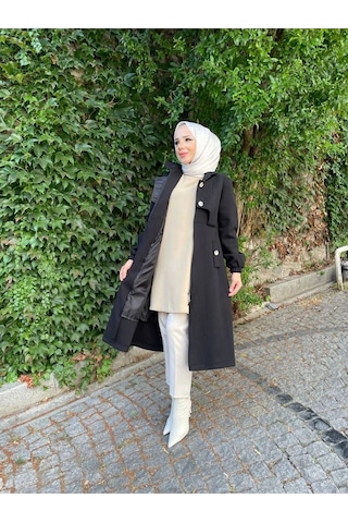 Ara Boy Önü Düğmeli İthal Kaşe Kaban / M0111 - Siyah Siyah
