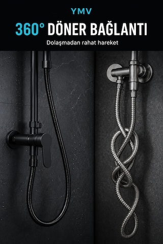 Ymv 150 Cm Siyah Pvc Duş Hortumu Esnek Dayanıklı Banyo Duş Başlığı Spiral Hortum