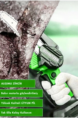 Schmitzer SCH-9108Y 21V Pro Metal Dişli Çift Akülü Çelik Şansuzan Şarjlı Dal Ağaç Budama Makinesi Testeresi