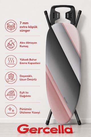 Hediyeli Elvis Battal Boy Xxl Beden 60x162 Cm Ütü Masası Kılıfı Pembe-gri