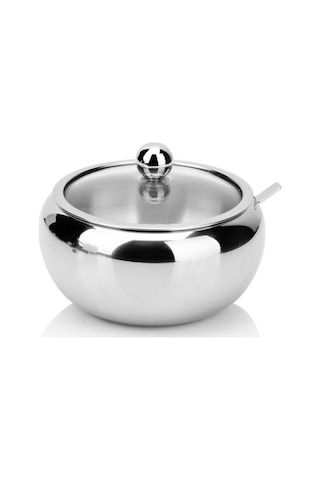 Paslanmaz Çelik Şeker Kase Kapaklı Ve Kaşık Taşınabilir Şeker Kutusu Mutfak Konteyner Pişirme Şeker Baharat Kavanoz Depolama Şişesi Şeker Ve Amp Krema Tencere 4 Izgara